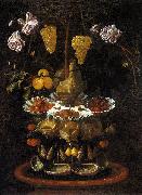 Juan de  Espinosa A fountain of grape vines, roses and apples in a conch shell Spain oil painting artist